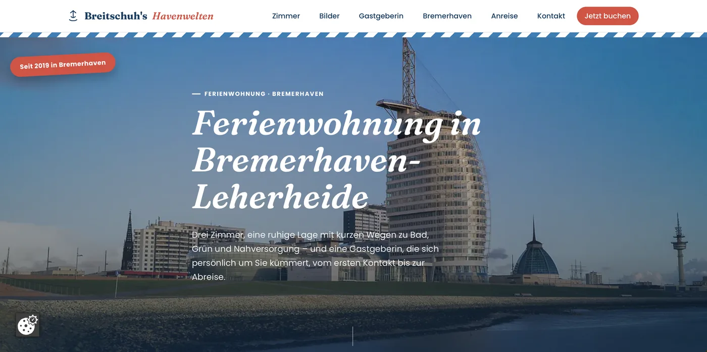 Startseite von Breitschuh's Havenwelten, der Website für eine Ferienwohnung in Bremerhaven