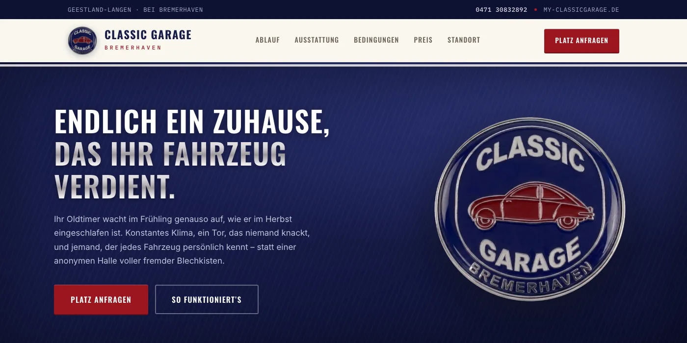 Startseite von Classic Garage Bremerhaven: Endlich ein Zuhause, das Ihr Fahrzeug verdient