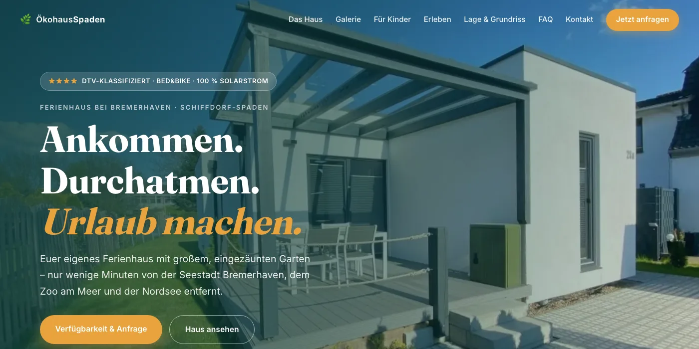 Startseite von ferienhaus-spaden.de, der Website für das Ferienhaus Ökohaus-Spaden bei Bremerhaven