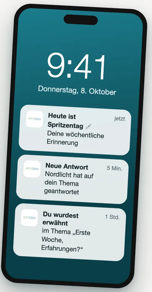 Mitteilungen der GLP-1-Forum-App auf dem Sperrbildschirm eines Handys
